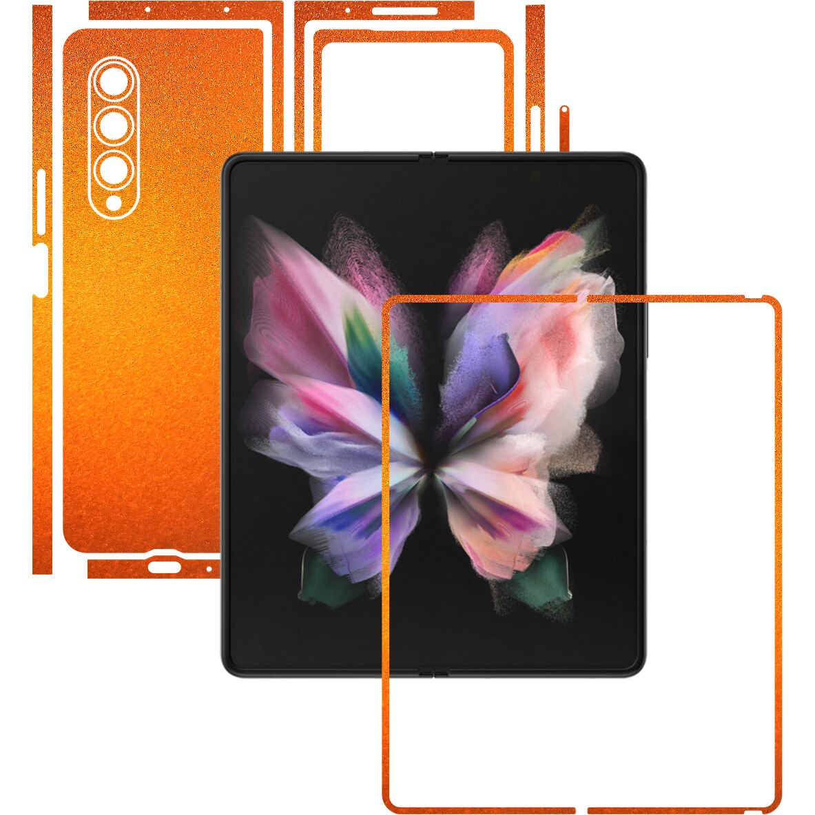 Folie Protectie Carbon Skinz pentru Samsung Galaxy Z Fold3 5G - Tangerine Dream Split Cut, Skin Adeziv Full Body Cover pentru Rama Ecran, Carcasa Spate si Laterale