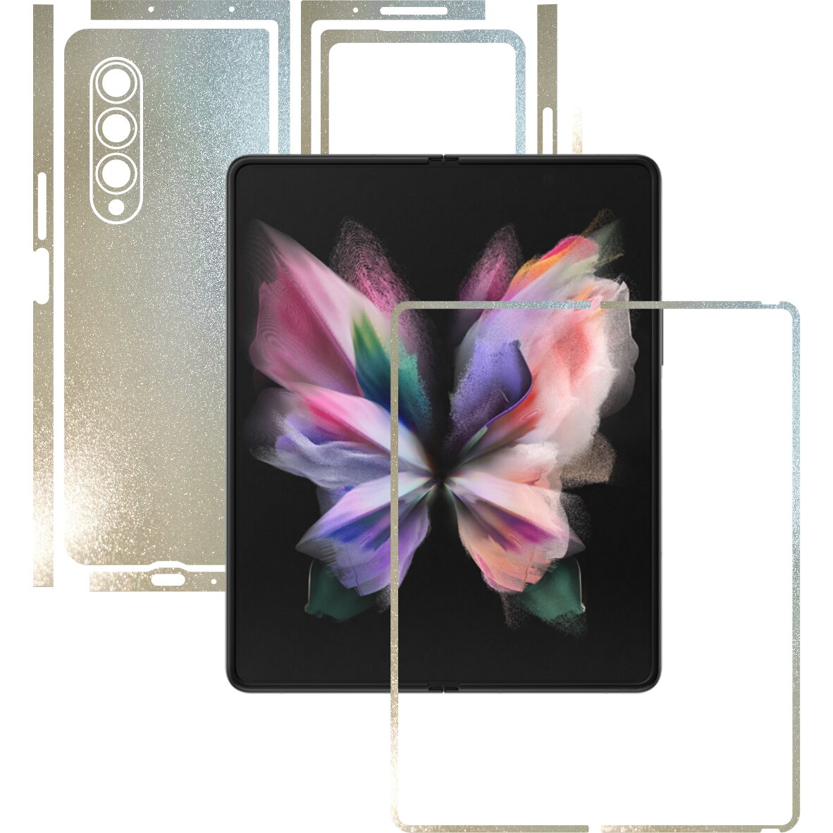 Folie Protectie Carbon Skinz pentru Samsung Galaxy Z Fold3 5G - Crystal White Sidef Split Cut, Skin Adeziv Full Body Cover pentru Rama Ecran, Carcasa Spate si Laterale