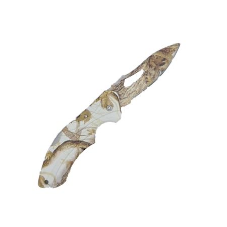 Cutit briceag vanatoare, manual, cu buton, 19 cm, galben , model lemn, Dalimag