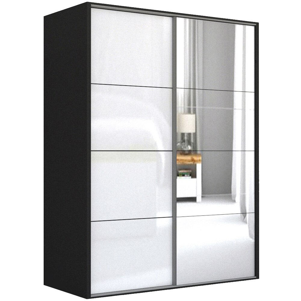 Dressing Genarom LEX D, Gri Lucios / Oglinda L, 221 x 240 x 66 cm