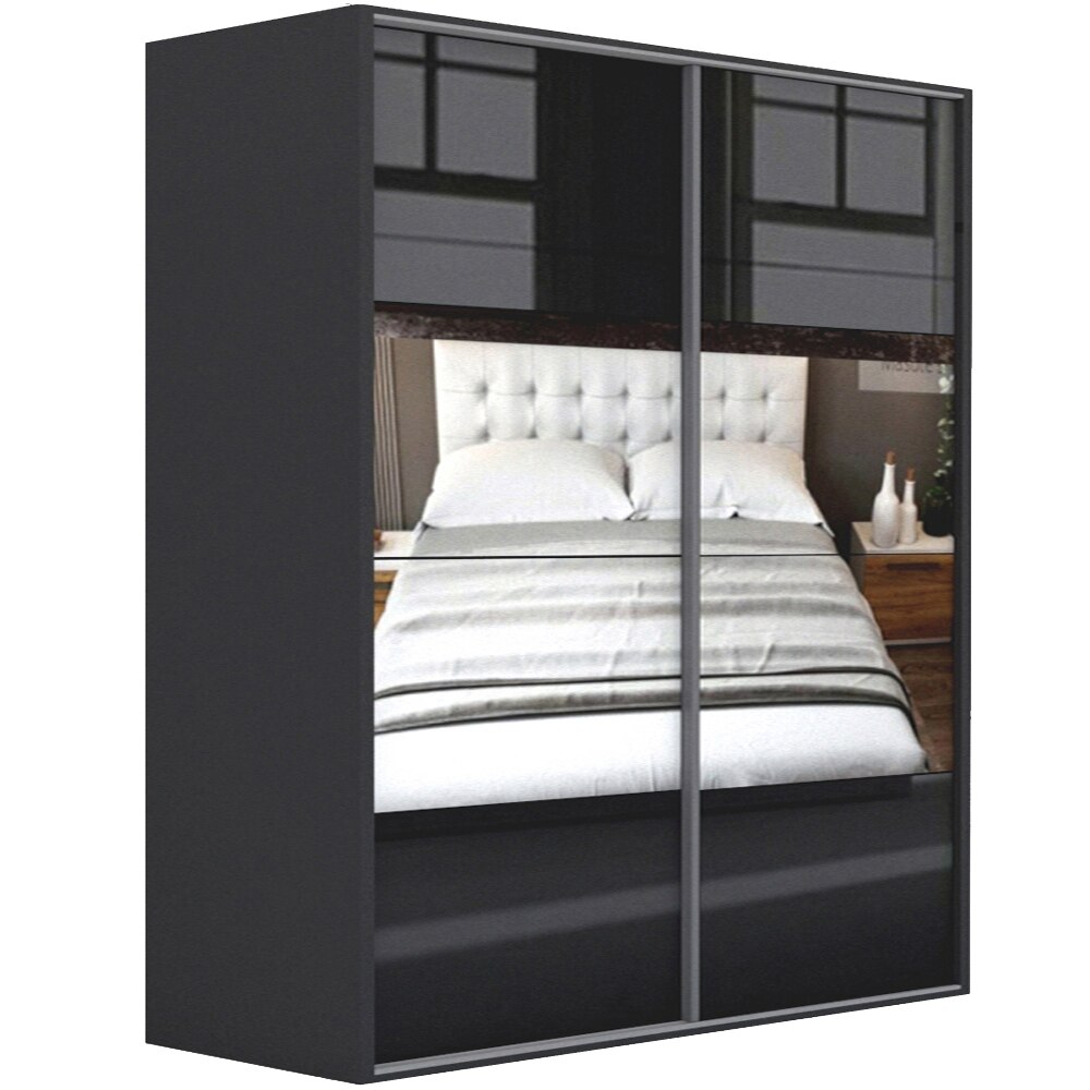 Dressing Genarom LEX C, Negru Lucios / Oglinda, 221 x 240 x 66 cm
