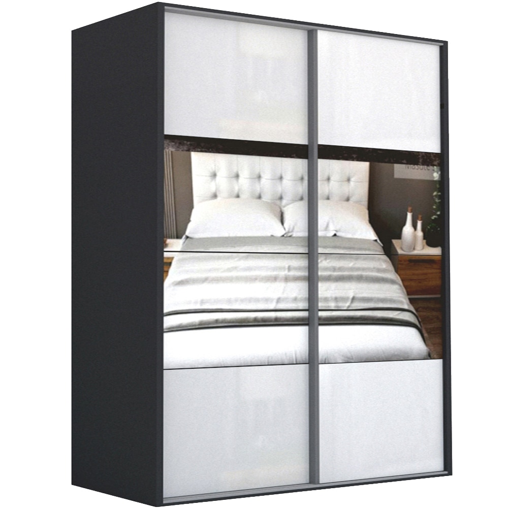 Dressing Genarom LEX D, Gri Lucios / Oglinda M, 221 x 240 x 66 cm