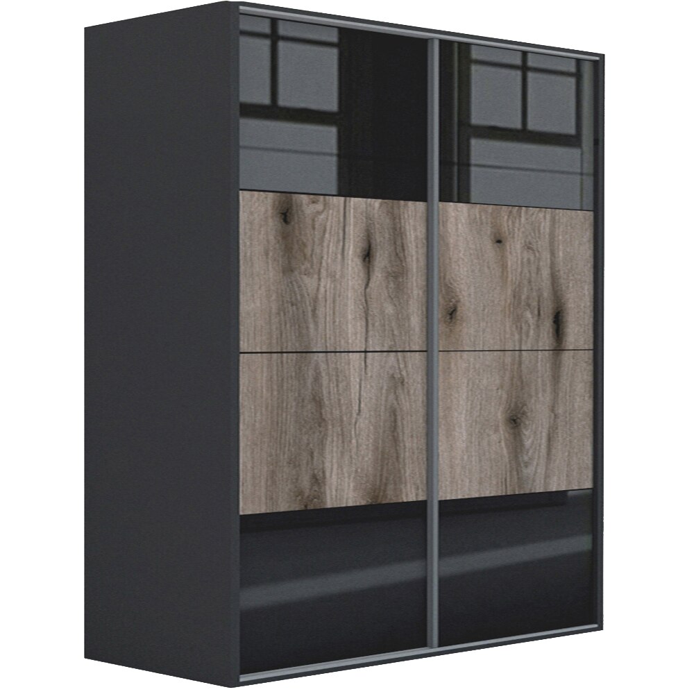Dressing Genarom LEX D, Negru Lucios / Stejar Monastery, 221 x 240 x 66 cm
