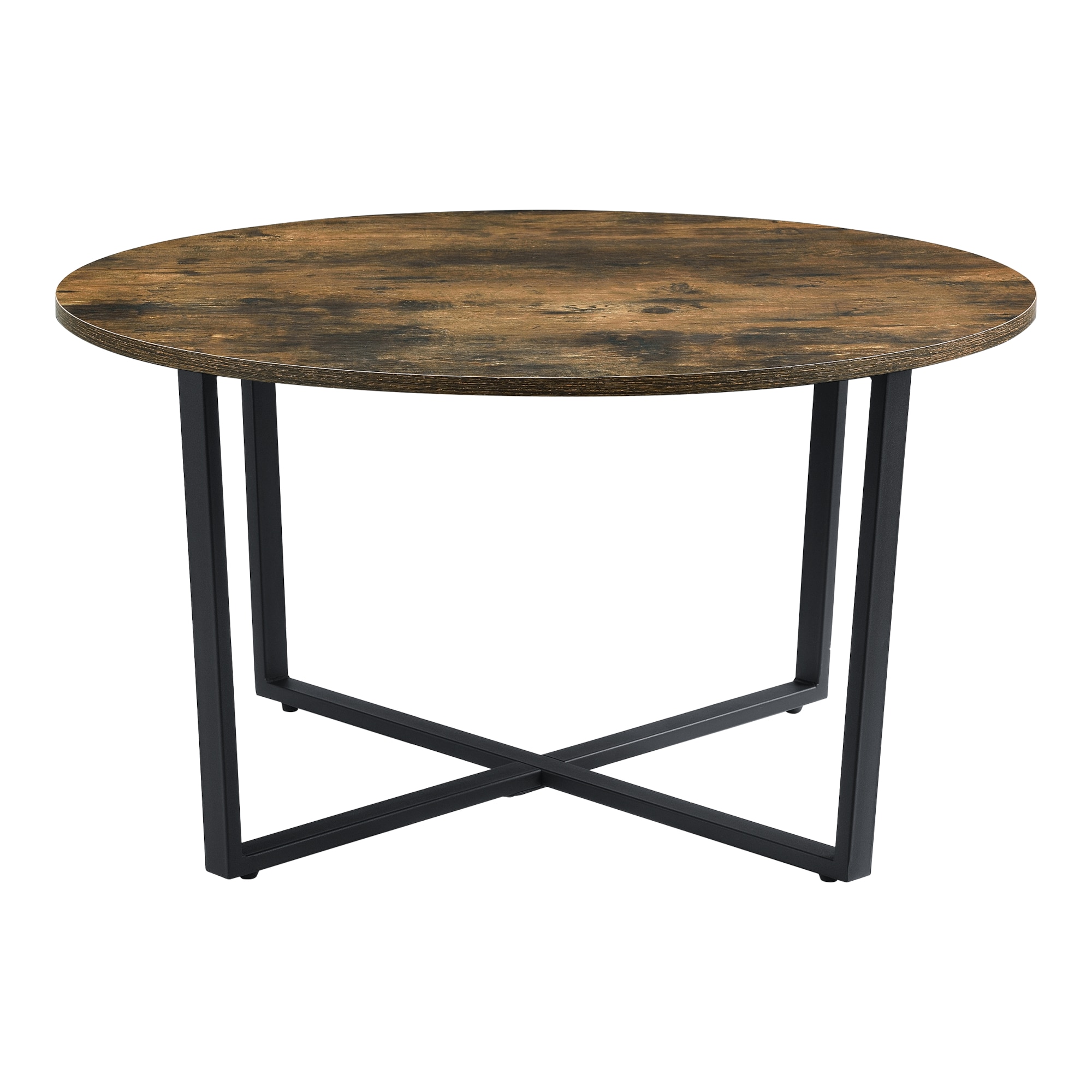 Masuta cafea, en.casa, Vadstena DH, 80 x 45 cm, otel/pal, negru/efect lemn nuanta inchisa, forma rotunda