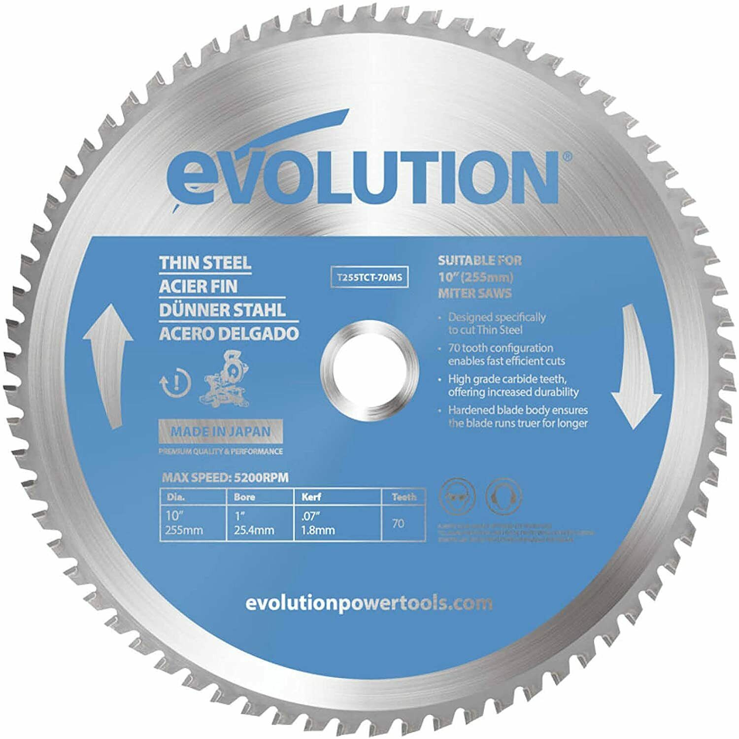 Disc circular otel subtire 255x25.4x1.8 mm 70T Evolution Thin Steel