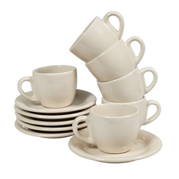 Set 6 cesti cu farfurie pentru expresso, Cesiro, 80 ml, Crem Ivoire Set 6 cesti cu farfurie pentru expresso, Cesiro, 80 ml, Crem Ivoire