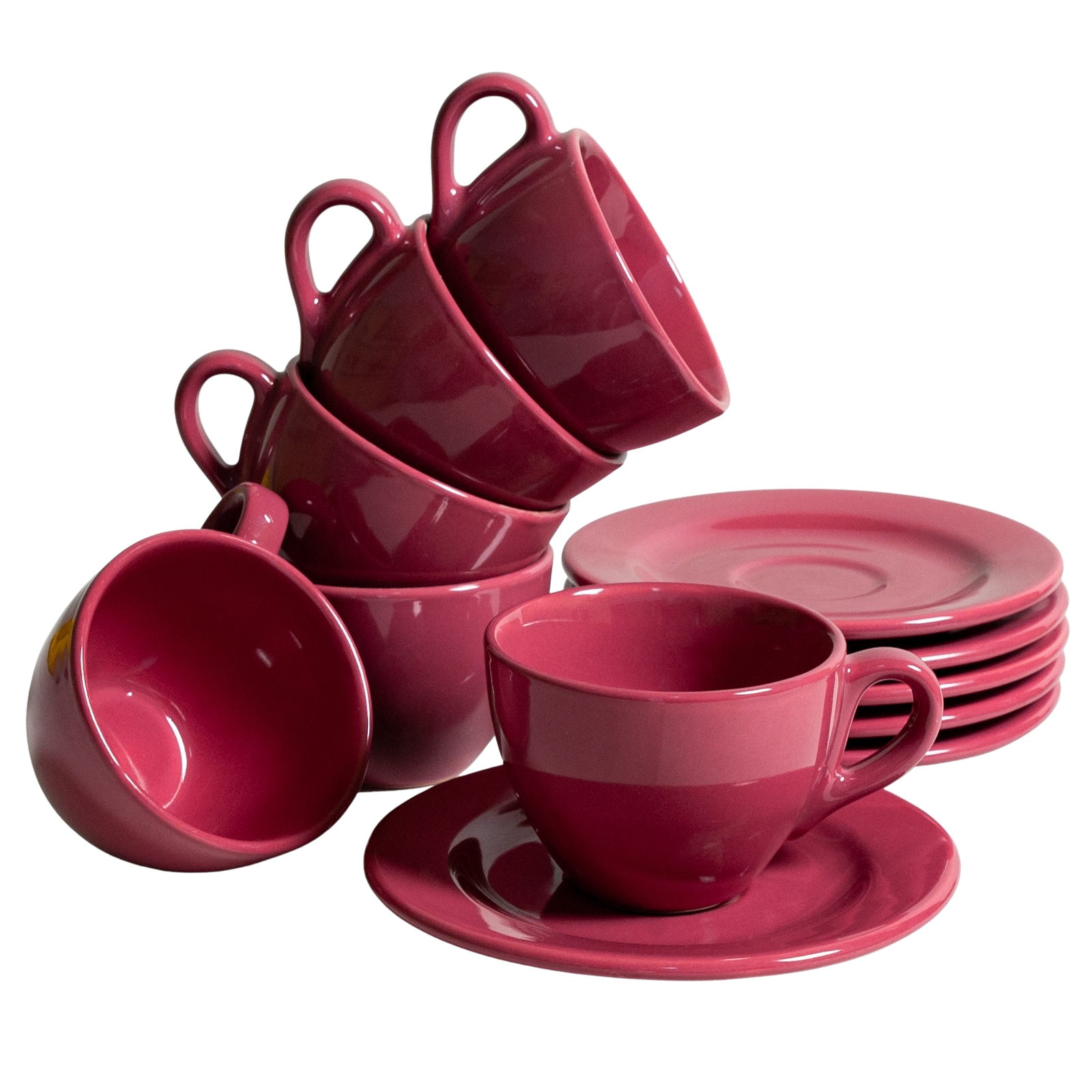 Set 6 cesti cu farfurie pentru cafea, Cesiro, 160 ml, Visiniu Soft Malberry