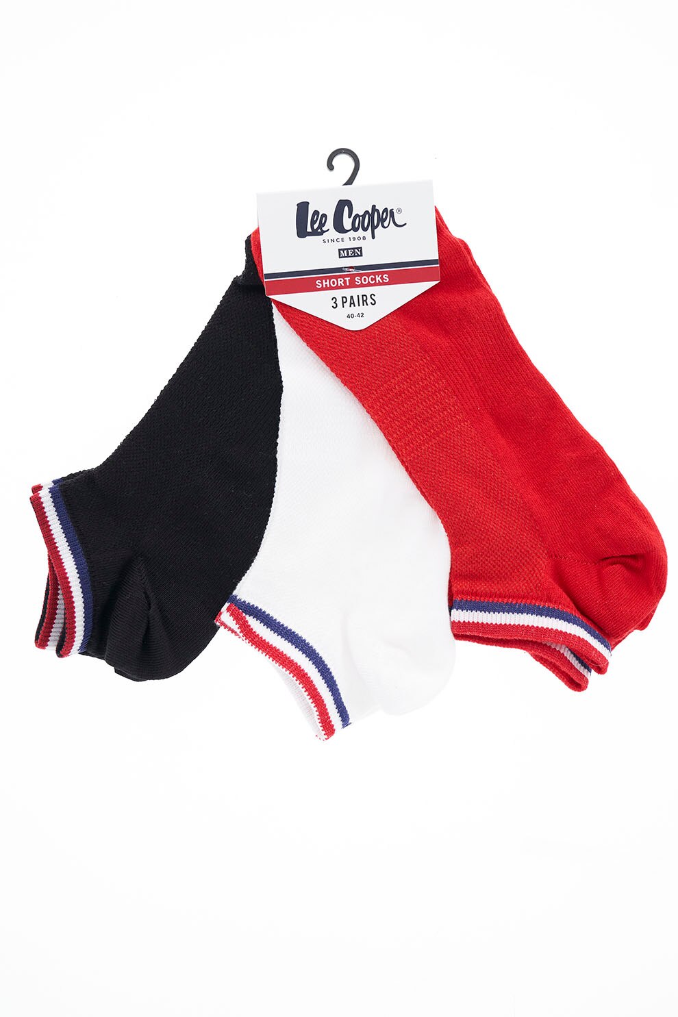 Lee Cooper, Set de sosete scurte din amestec de bumbac - 3 perechi, Negru/Alb/Rosu, 43-45
