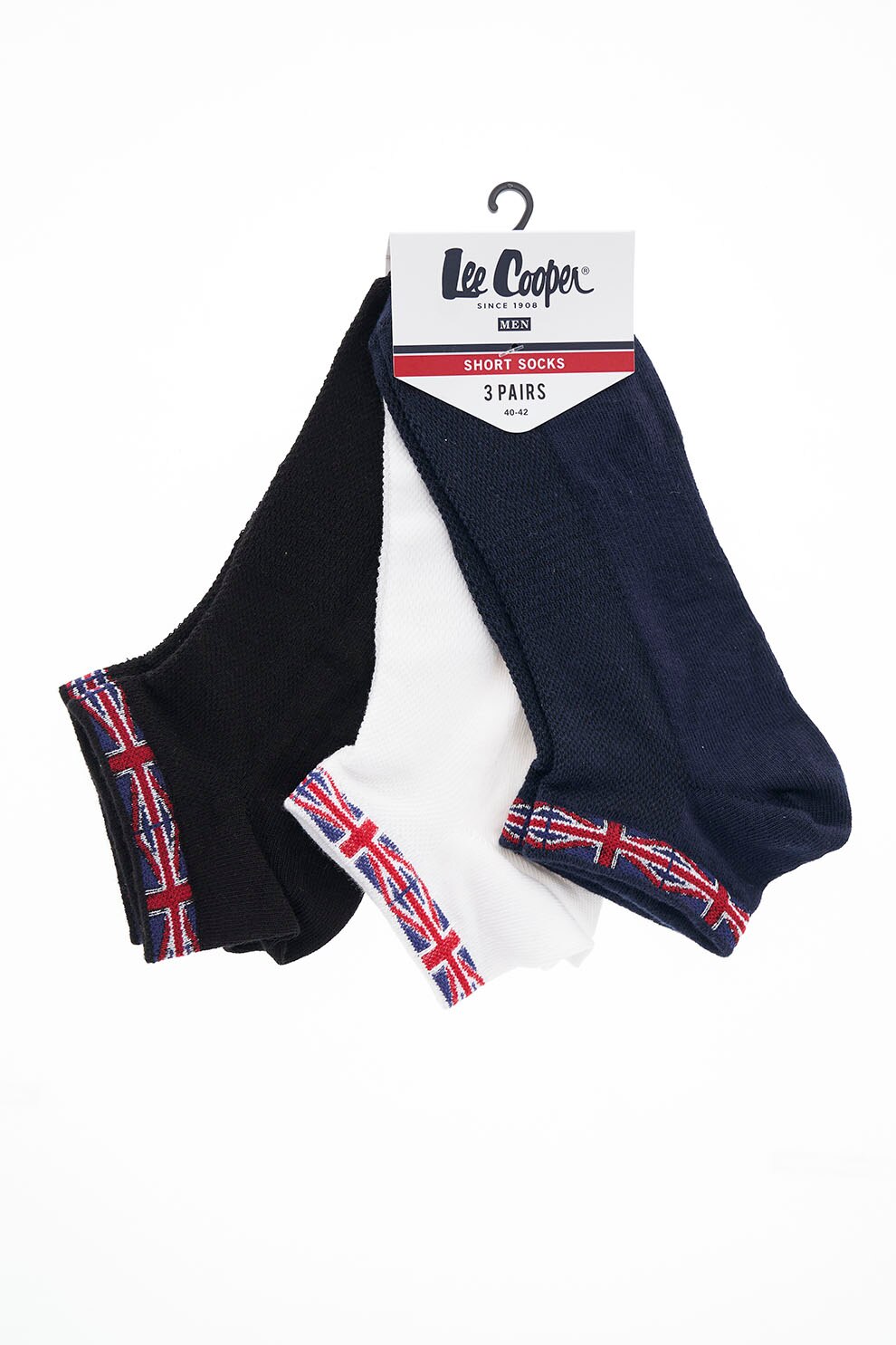 Lee Cooper, Set de sosete scurte din amestec de bumbac - 3 perechi, Negru/Alb/Albastru