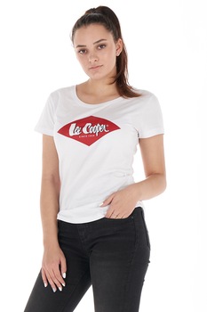 Lee Cooper, Tricou cu imprimeu logo, Alb/Rosu Lee Cooper, Tricou cu imprimeu logo, Alb/Rosu