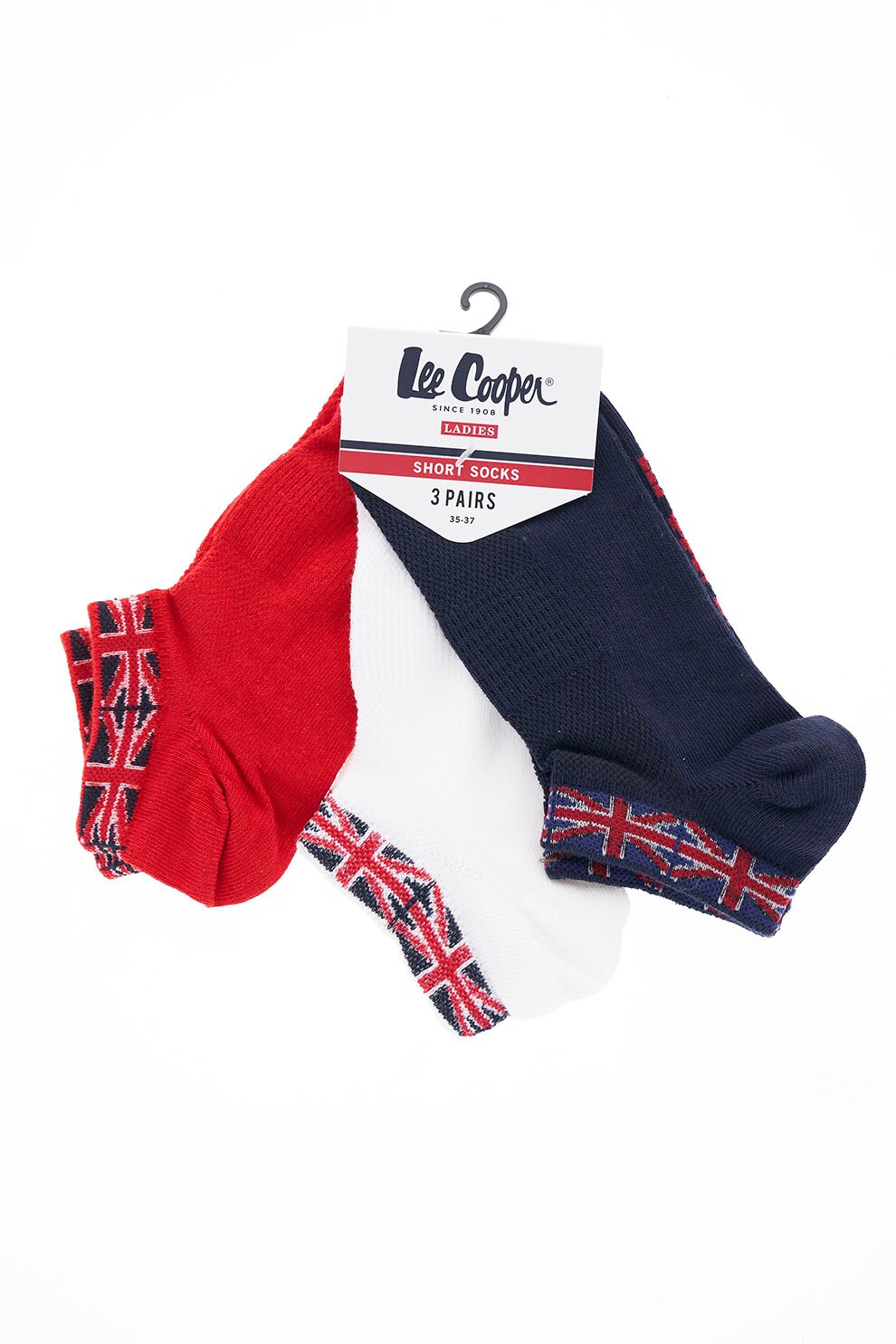 Lee Cooper, Set de sosete pana la glezna - 3 perechi, Rosu/Bleumarin/Alb
