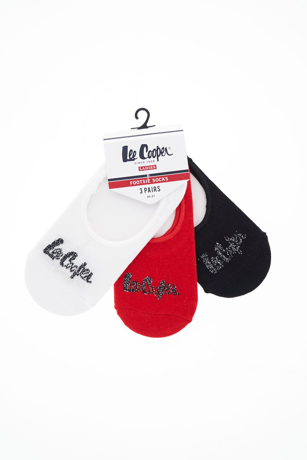 Lee Cooper, Set de sosete foarte scurte - 3 perechi, Rosu/Negru/Alb, 38-40