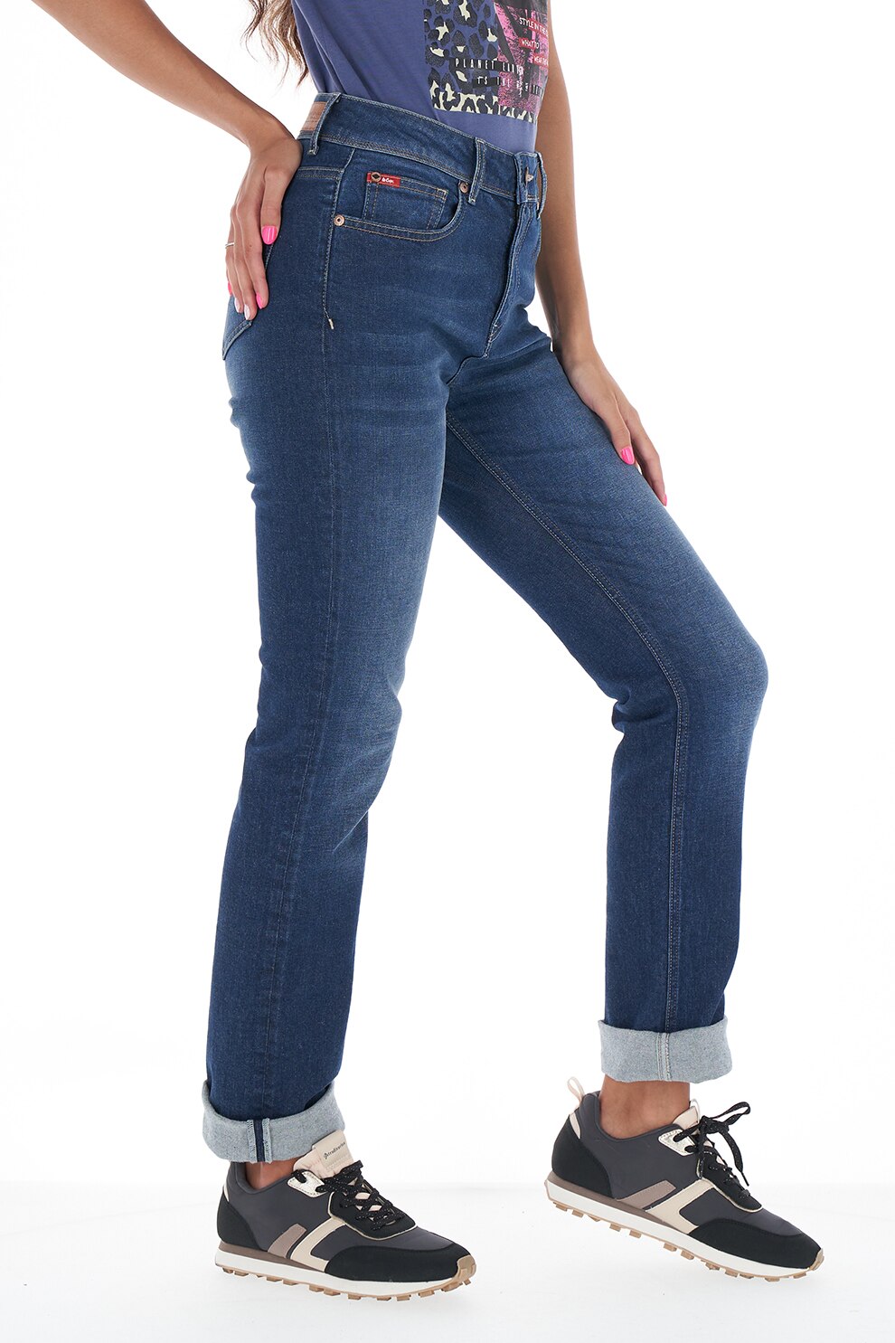 Lee Cooper, Blugi slim fit cu aspect decolorat, Albastru inchis