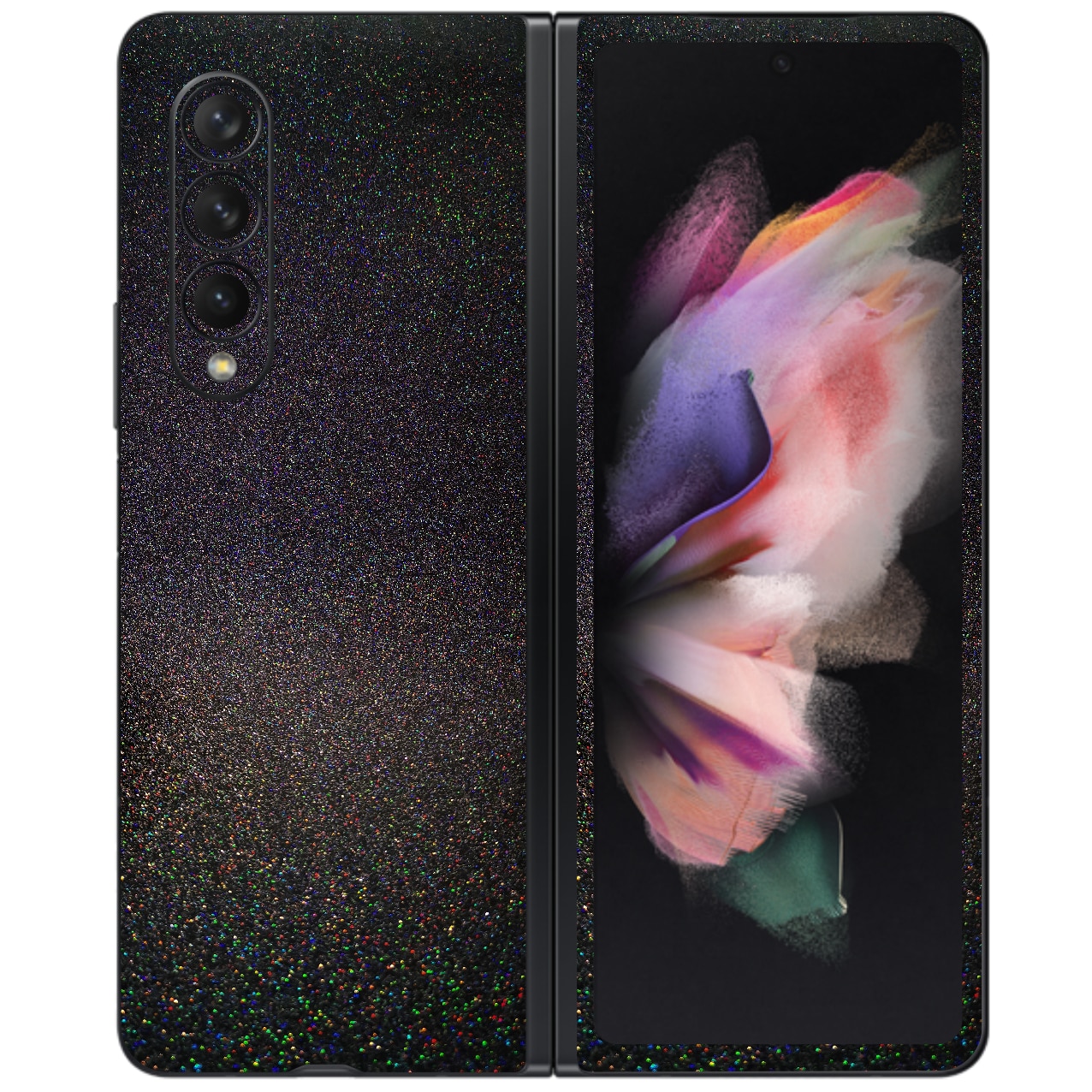 Folie Protectie Carbon Skinz pentru Samsung Galaxy Z Fold3 5G - Black Galactic Gold Simple Cut, Skin Adeziv Full Body Cover pentru Rama Ecran, Carcasa Spate