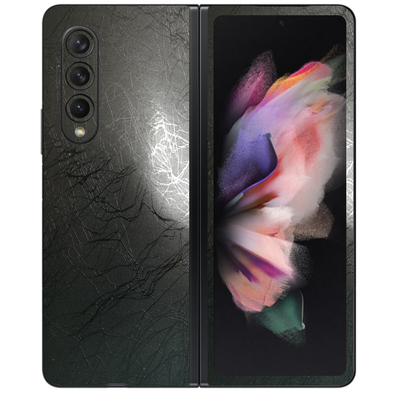 Folie Protectie Carbon Skinz pentru Samsung Galaxy Z Fold3 5G - Cocoon Black Simple Cut, Skin Adeziv Full Body Cover pentru Rama Ecran, Carcasa Spate