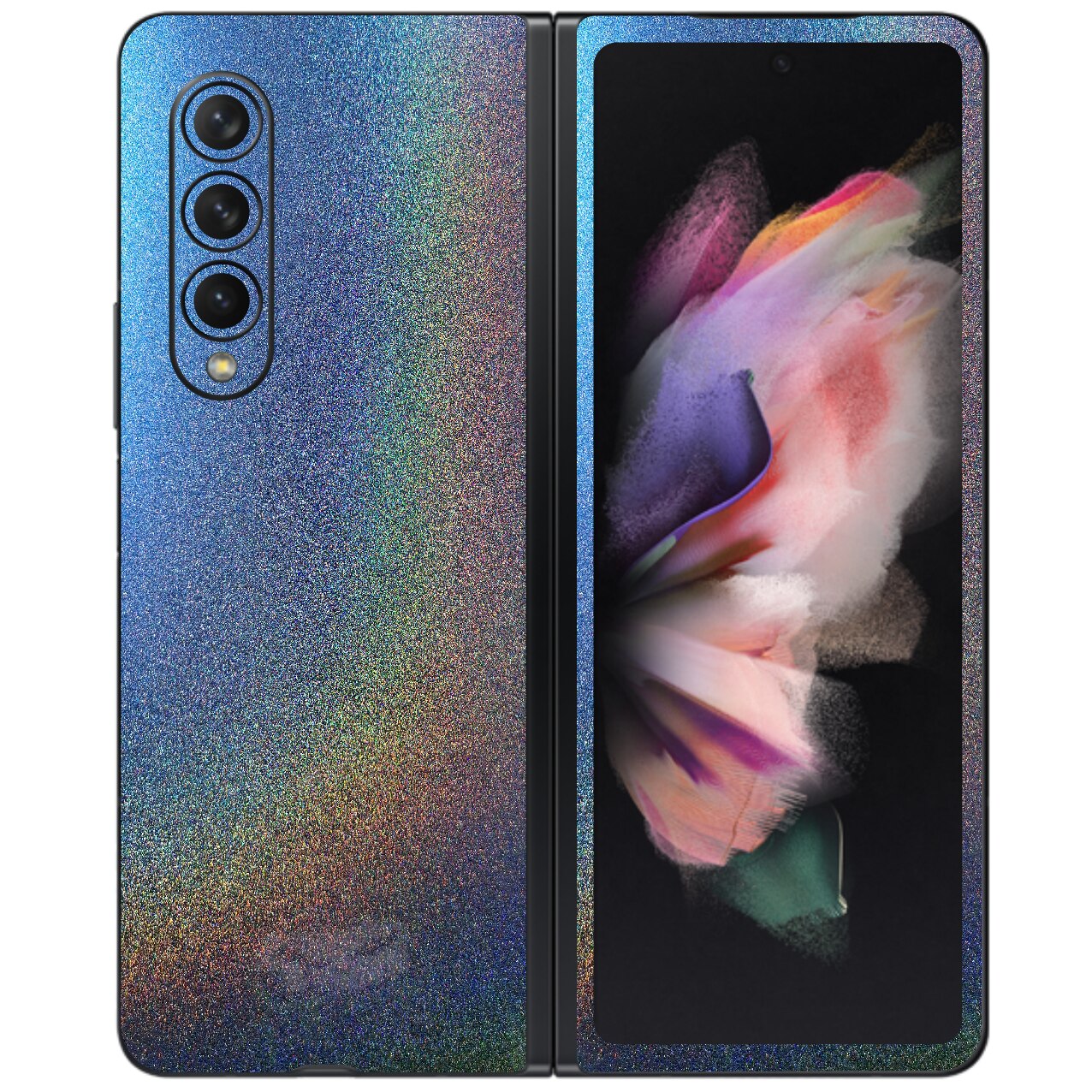 Folie Protectie Carbon Skinz pentru Samsung Galaxy Z Fold3 5G - Color Shift Intergalactic Blue Simple Cut, Skin Adeziv Full Body Cover pentru Rama Ecran, Carcasa Spate