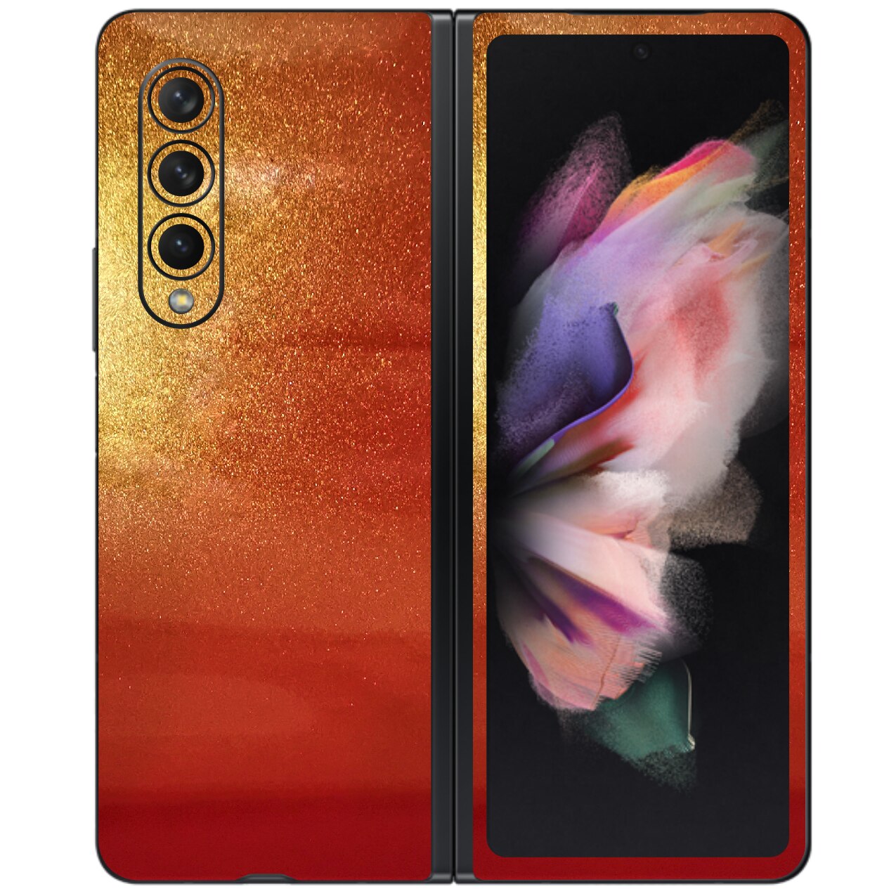 Folie Protectie Carbon Skinz pentru Samsung Galaxy Z Fold3 5G - Color Shift Sunset Simple Cut, Skin Adeziv Full Body Cover pentru Rama Ecran, Carcasa Spate