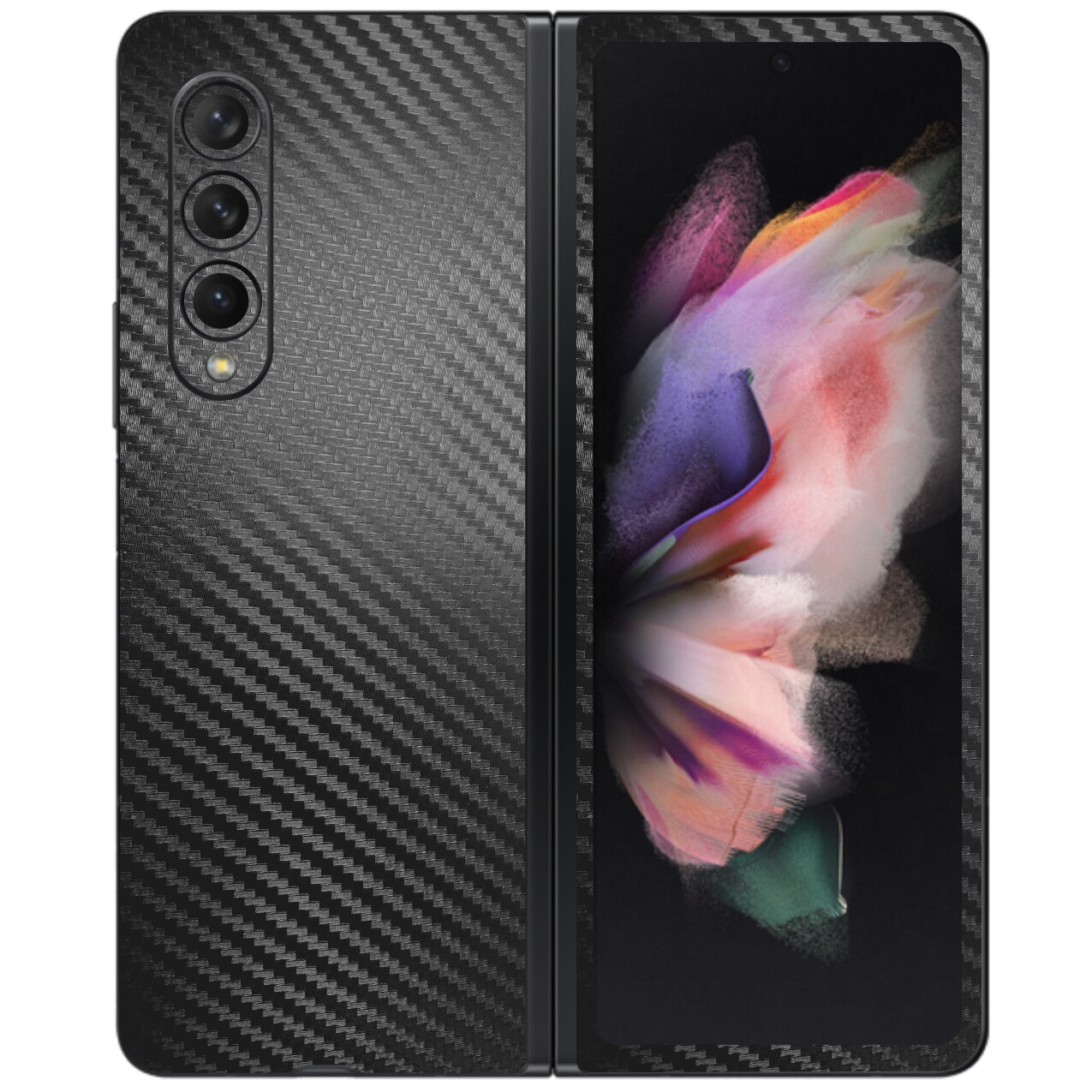 Folie Protectie Carbon Skinz pentru Samsung Galaxy Z Fold3 5G - Carbon Negru Simple Cut, Skin Adeziv Full Body Cover pentru Rama Ecran, Carcasa Spate