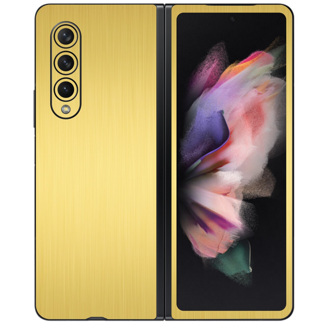 Folie Protectie Carbon Skinz pentru Samsung Galaxy Z Fold3 5G - Brushed Auriu Simple Cut, Skin Adeziv Full Body Cover pentru Rama Ecran, Carcasa Spate