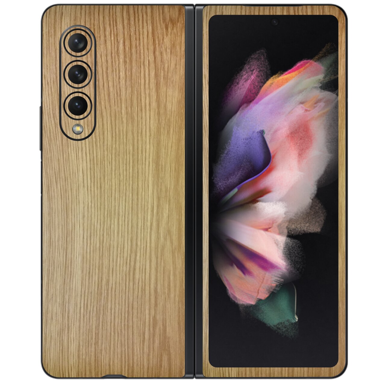 Folie Protectie Carbon Skinz pentru Samsung Galaxy Z Fold3 5G - Lemn Stejar Simple Cut, Skin Adeziv Full Body Cover pentru Rama Ecran, Carcasa Spate