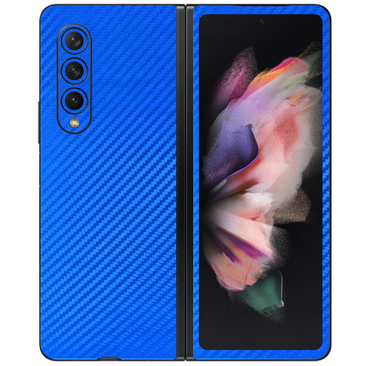 Folie Protectie Carbon Skinz pentru Samsung Galaxy Z Fold3 5G - Carbon Albastru Simple Cut, Skin Adeziv Full Body Cover pentru Rama Ecran, Carcasa Spate