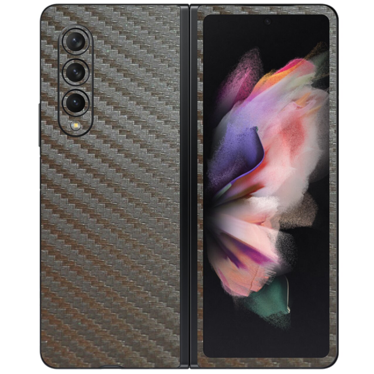 Folie Protectie Carbon Skinz pentru Samsung Galaxy Z Fold3 5G - Carbon Gri Argintiu Simple Cut, Skin Adeziv Full Body Cover pentru Rama Ecran, Carcasa Spate