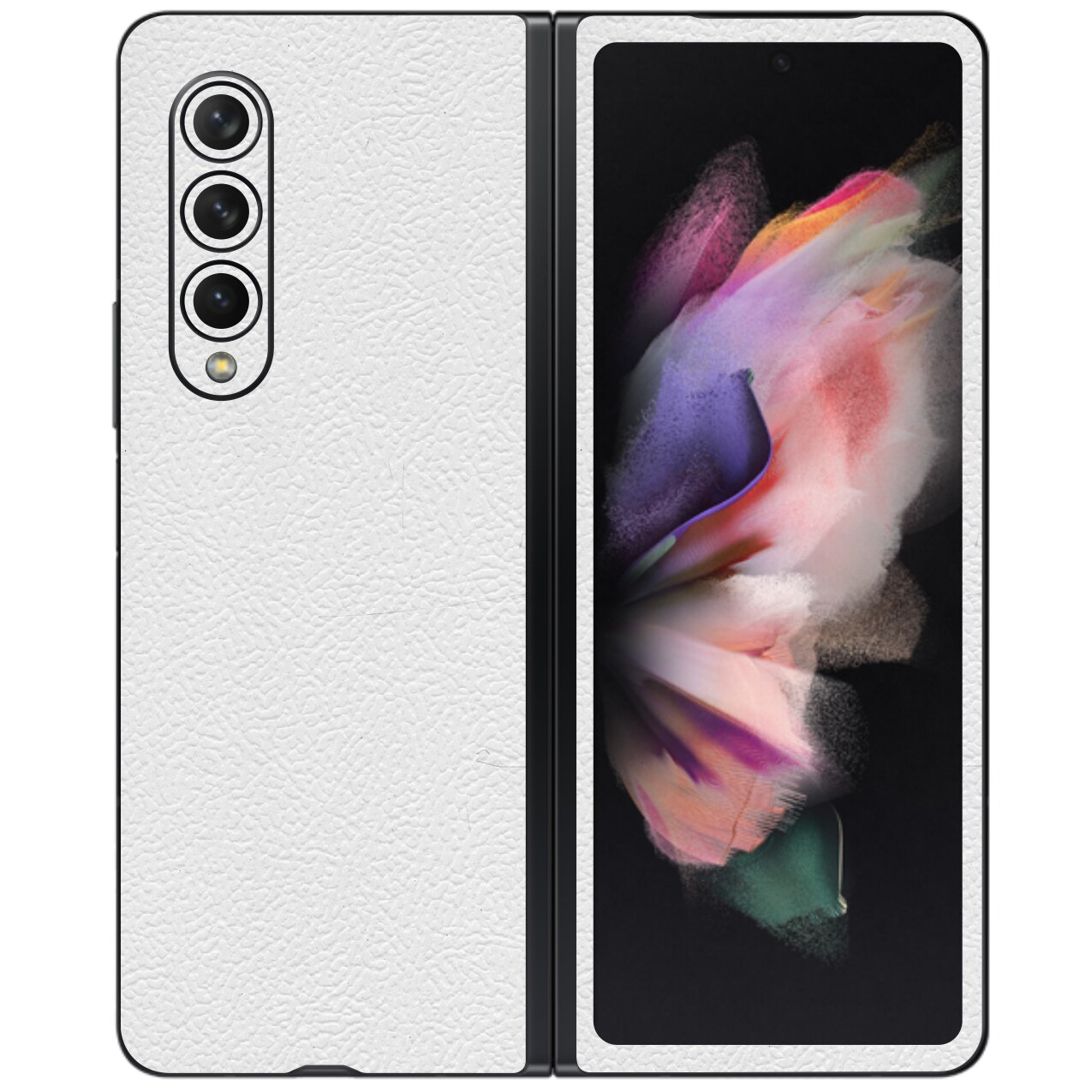 Folie Protectie Carbon Skinz pentru Samsung Galaxy Z Fold3 5G - Piele Alba Simple Cut, Skin Adeziv Full Body Cover pentru Rama Ecran, Carcasa Spate