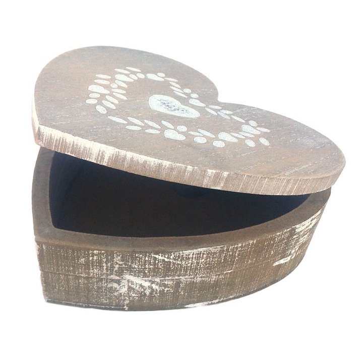 OEM Fából készült doboz, szív forma, 15 cm