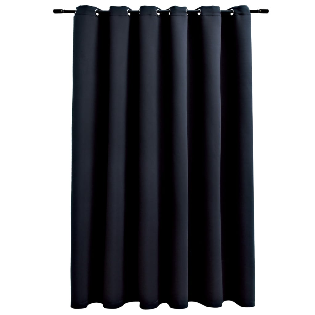 Draperie opaca cu inele metalice, negru, 290 x 245 cm