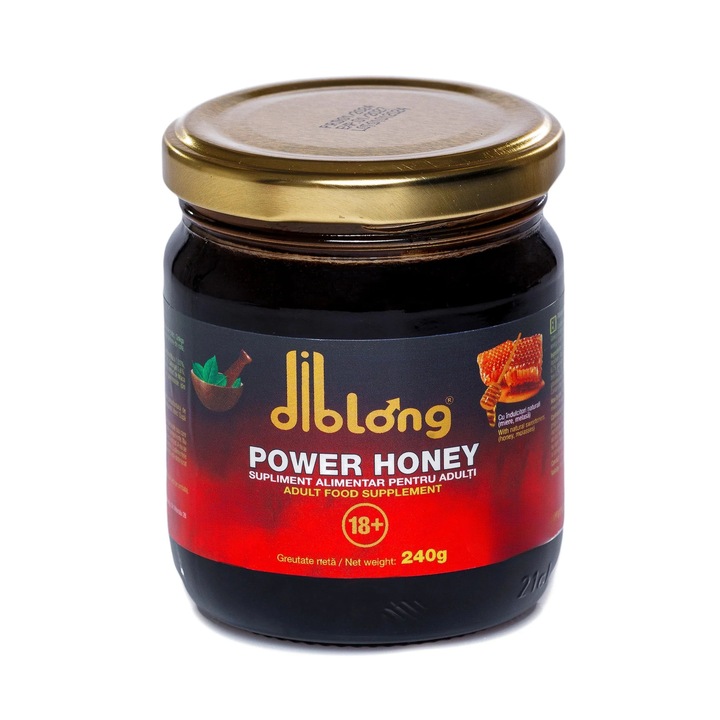 Diblong Power Honey - supliment alimentar pentru adulti cu miere si asocieri de plante care sustin sanatatea sexuala si functia de reproducere, 240 g