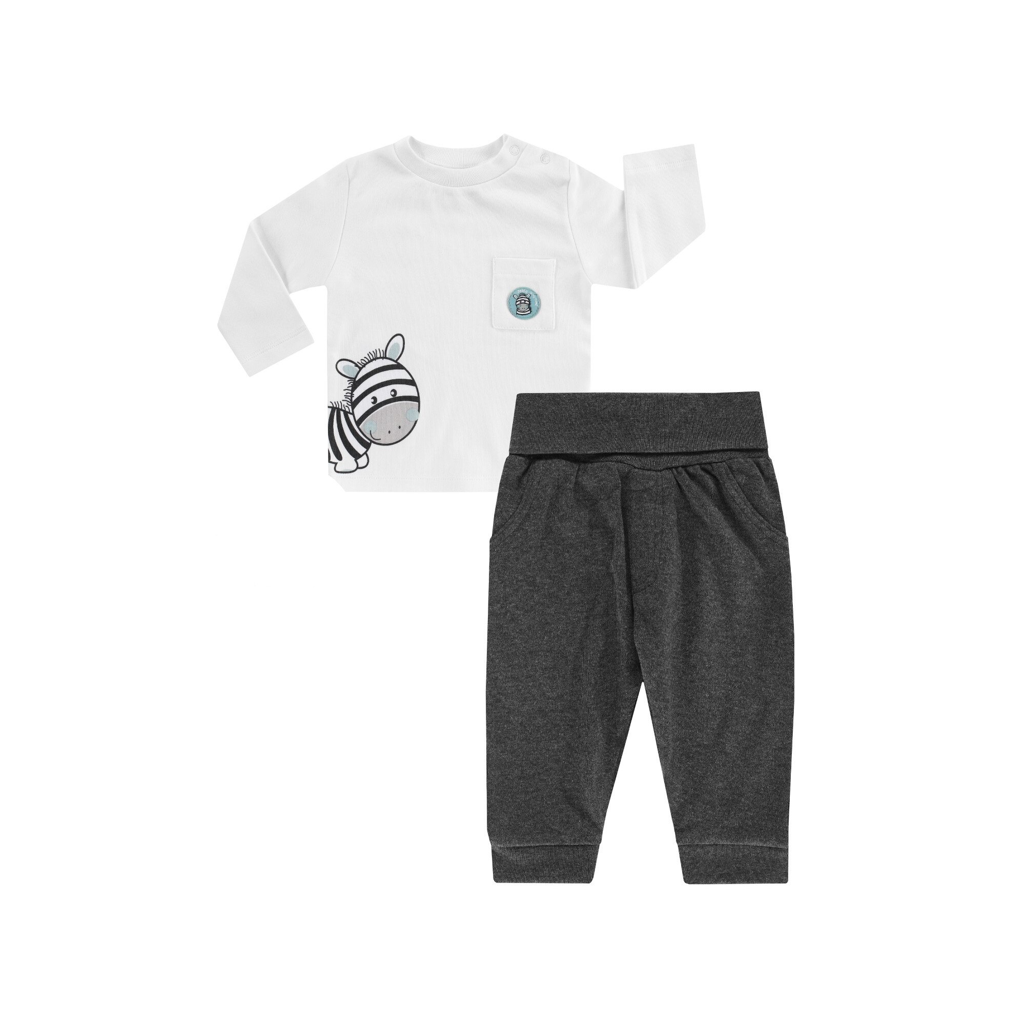 Compleu, bluza cu maneca lunga si pantaloni lungi, bumbac 100%, baieti, Alb/Gri, Alb/Gri