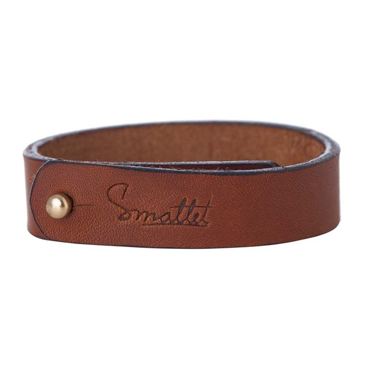 Bratara Smallet din piele naturala, 1,5 cm grosime, reglabila, maro, cutie cadou inclusa