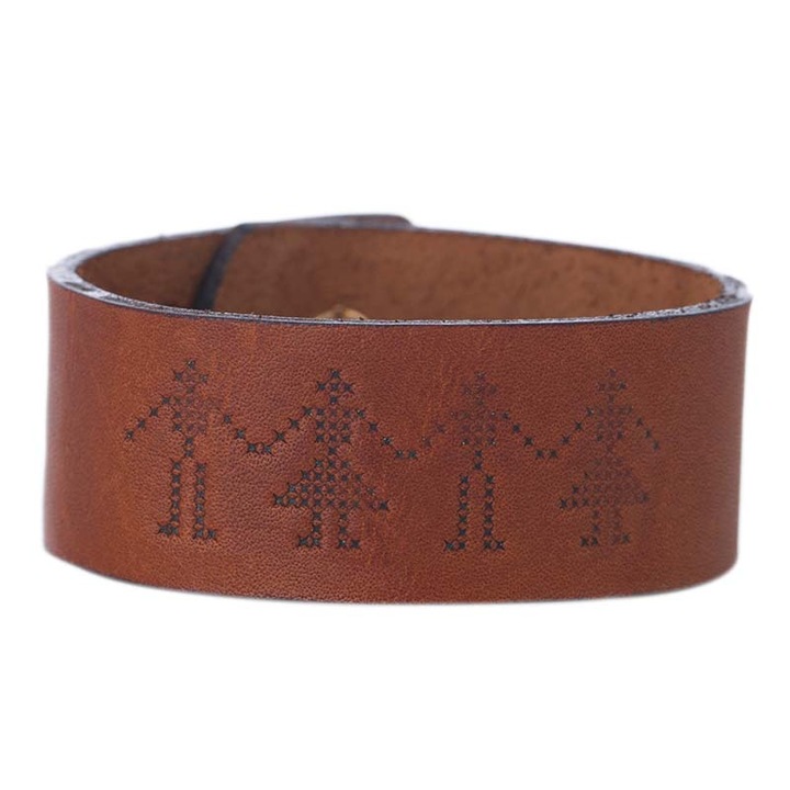 Bratara Smallet din piele naturala, 2,5 cm grosime, reglabila, maro, cutie cadou inclusa