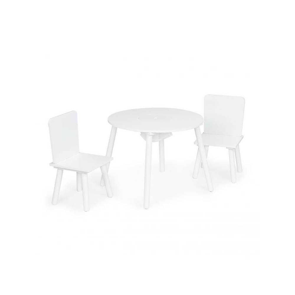 Set Mobilier Pentru Copii Masa Rotunda si 2 Scaune, Bigshot BSWH135W, Loc de jucarii, Diametru 59.5cm, Alba
