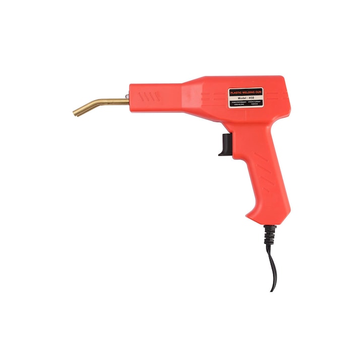 Trusa Aparat sudat plastic, Pistol Profesional pentru lipit/sudat plastic, kit pentru repararea fisurilor din plastic, polipropilena, 200 capse de intarire, putere 50W, rosu