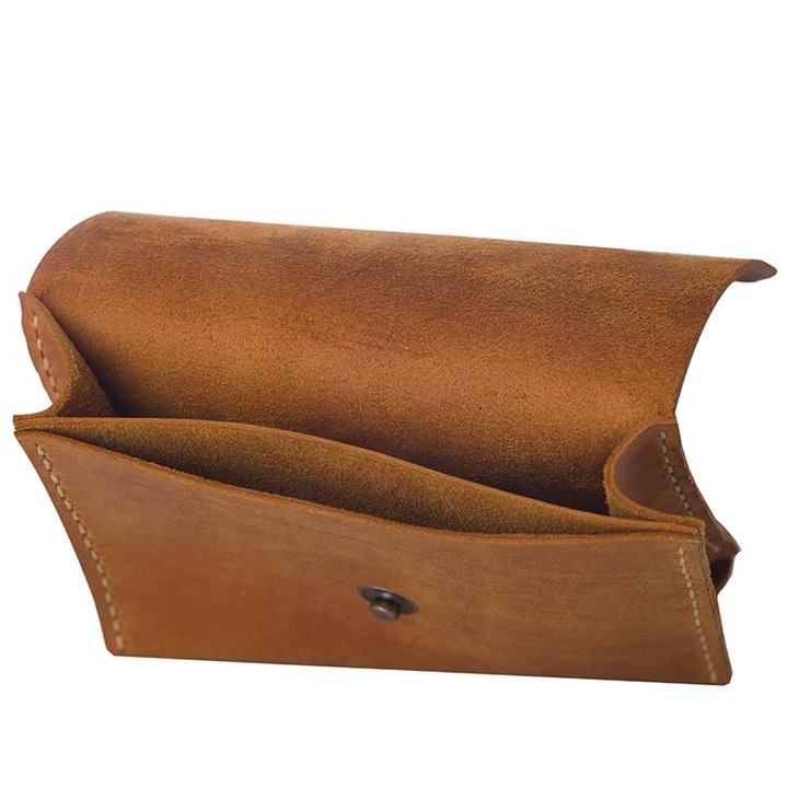 Portmoneu Smallet din piele naturala, lucrat manual, 2 compartimente, maro