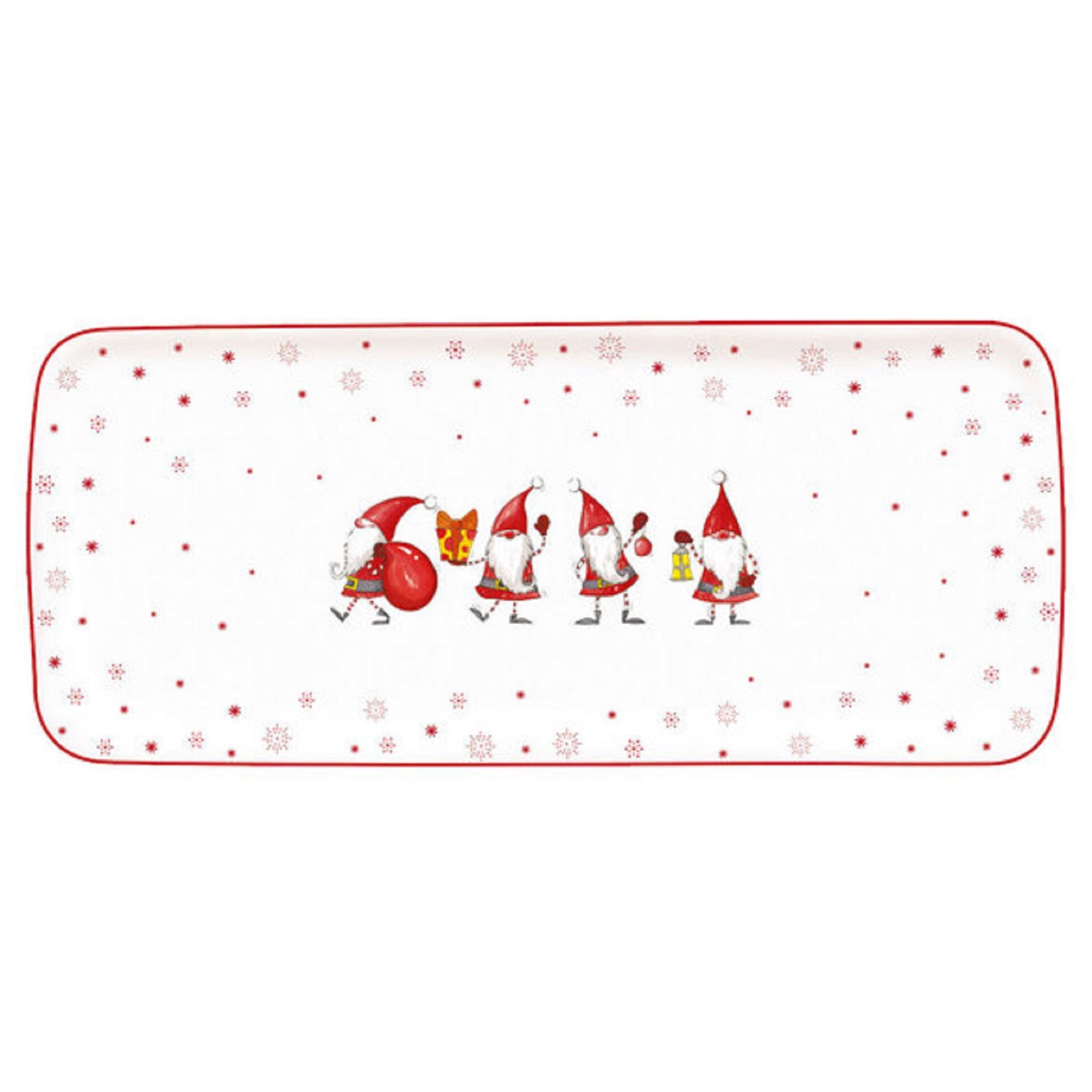 Platou dreptunghiular Gnome Easy Life, portelan, alb, rosu, 36 x 16 cm A196044