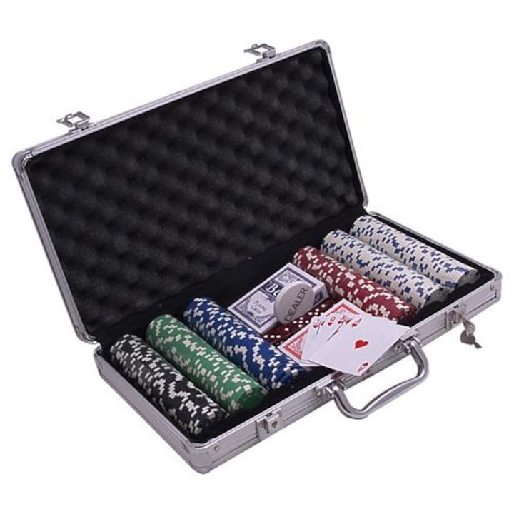 Комплект за покер с 300 чипа и алуминиев куфар, модел DICE