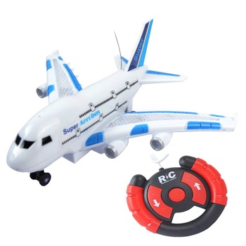 Avion Aerobus A380, cu telecomanda tip volan, 21 cm, muzical, alb Avion Aerobus A380, cu telecomanda tip volan, 21 cm, muzical, alb
