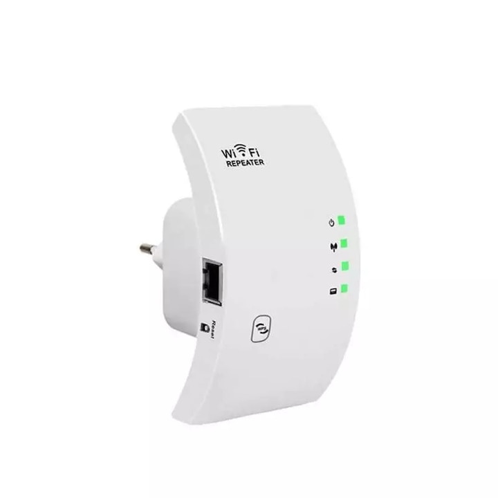 Amplificator semnal Wireless SIKS, WiFi Repeater, 300 mbps, acoperire 200 mp, WLAN 2.4 GHz, alb