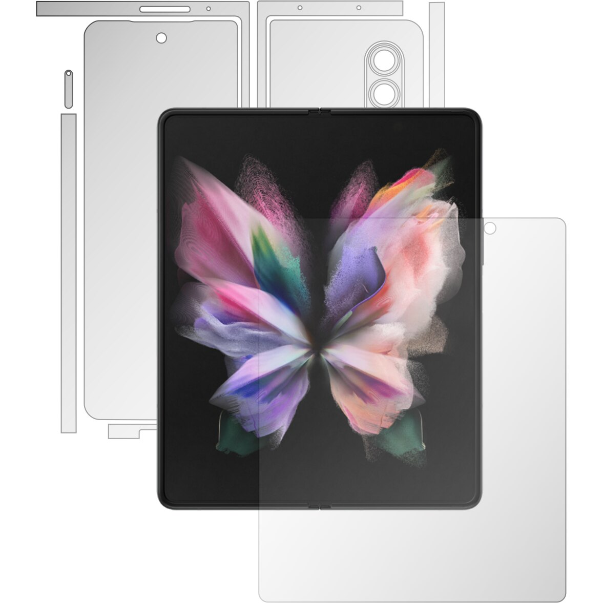 Folie Full Body Invisible Skinz HD pentru Samsung Galaxy Z Fold3 5G - Protectie Siliconica Ultra-Clear cu taiere Split Cut pentru Ecran, Carcasa Spate si Laterale, Skin Adeziv Transparent