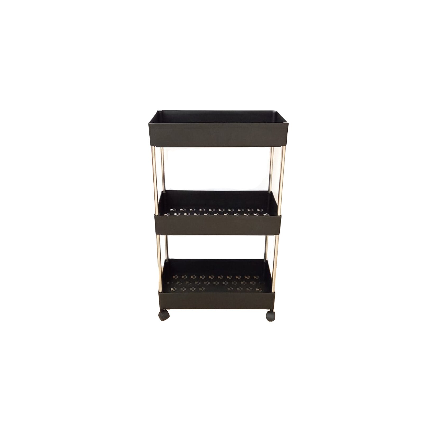 Organizator universal cu 3 rafturi, roti 360 grade, negru, design labute de pisica, 60 cm x 40 cm x 22 cm