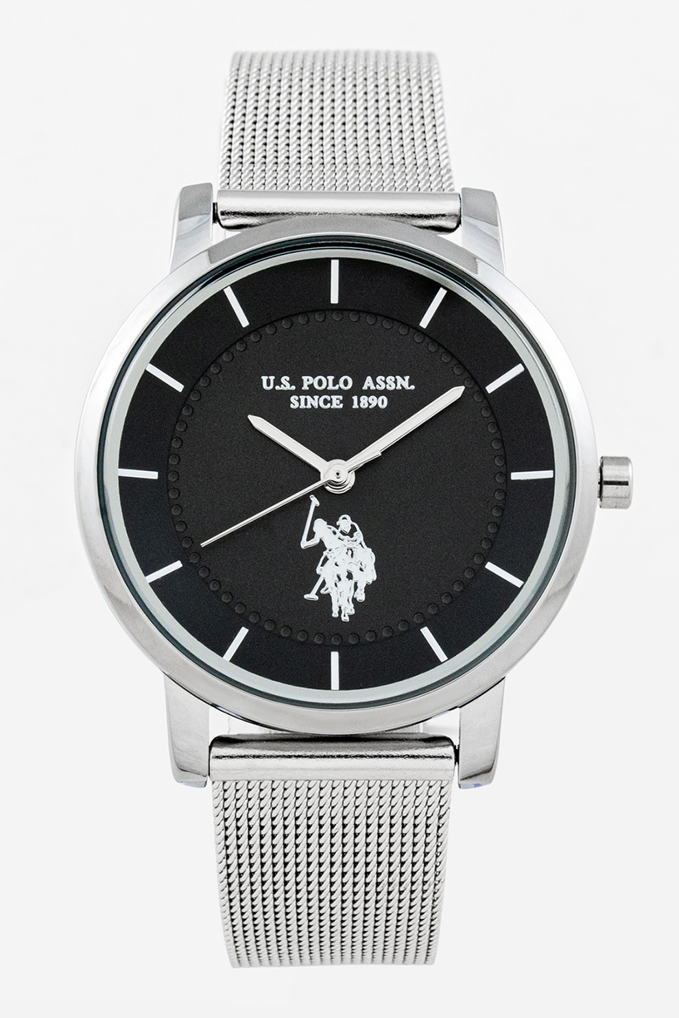 U.S. Polo Assn., Ceas de otel inoxidabil cu banda de plasa, argintiu