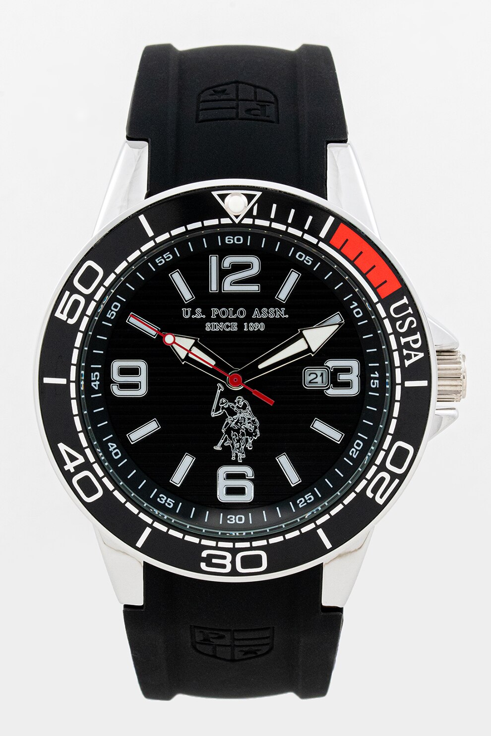 U.S. Polo Assn., Ceas cu o curea de silicon si logo pe cadran, Argintiu/Negru