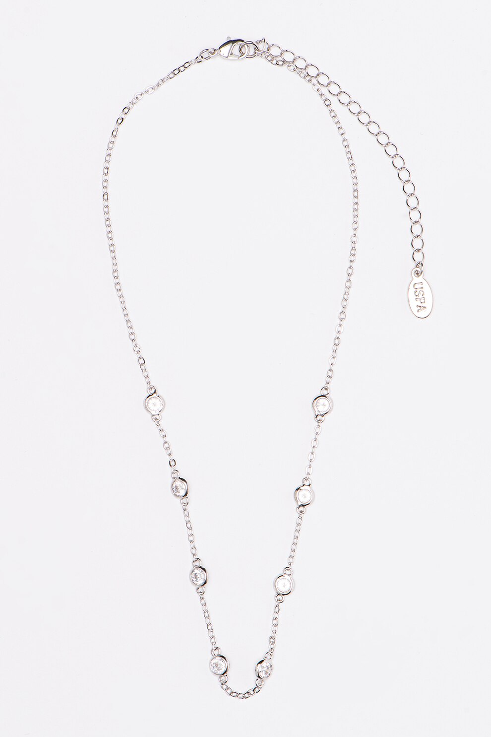 U.S. Polo Assn., Colier de otel inoxidabil placat cu rodiu decorat cu zirconia, Argintiu