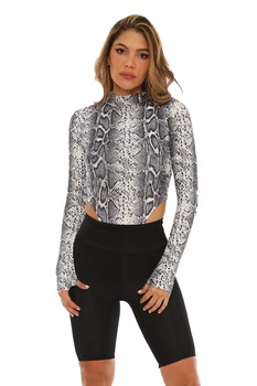 Bluza Body cu maneca lunga Zina, Alb/Gri Bluza Body cu maneca lunga Zina, Alb/Gri