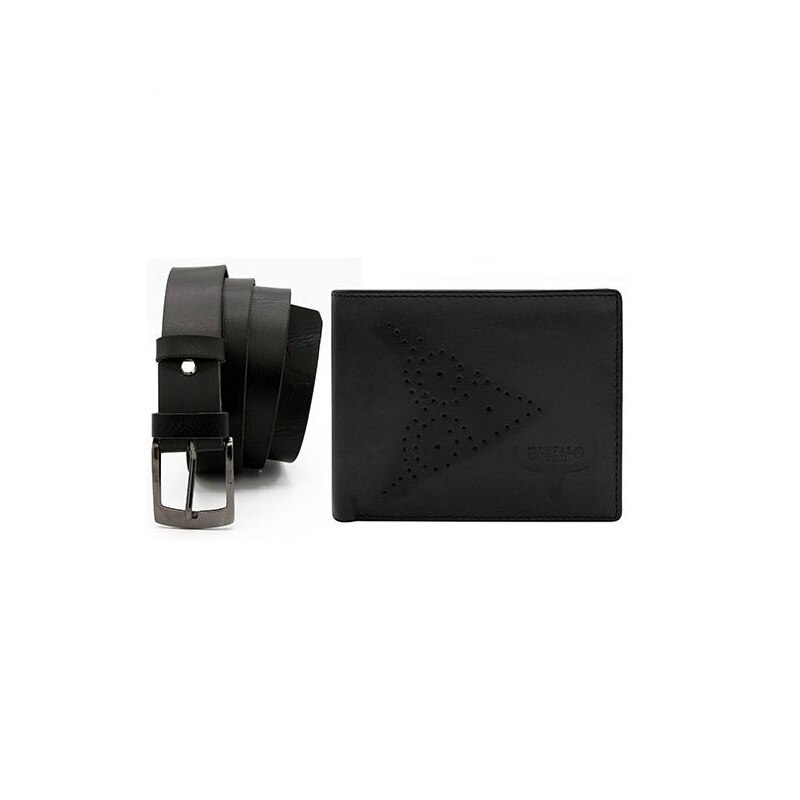 Set cadou barbati, Wild, PORM804, portofel si curea din piele naturala, negru