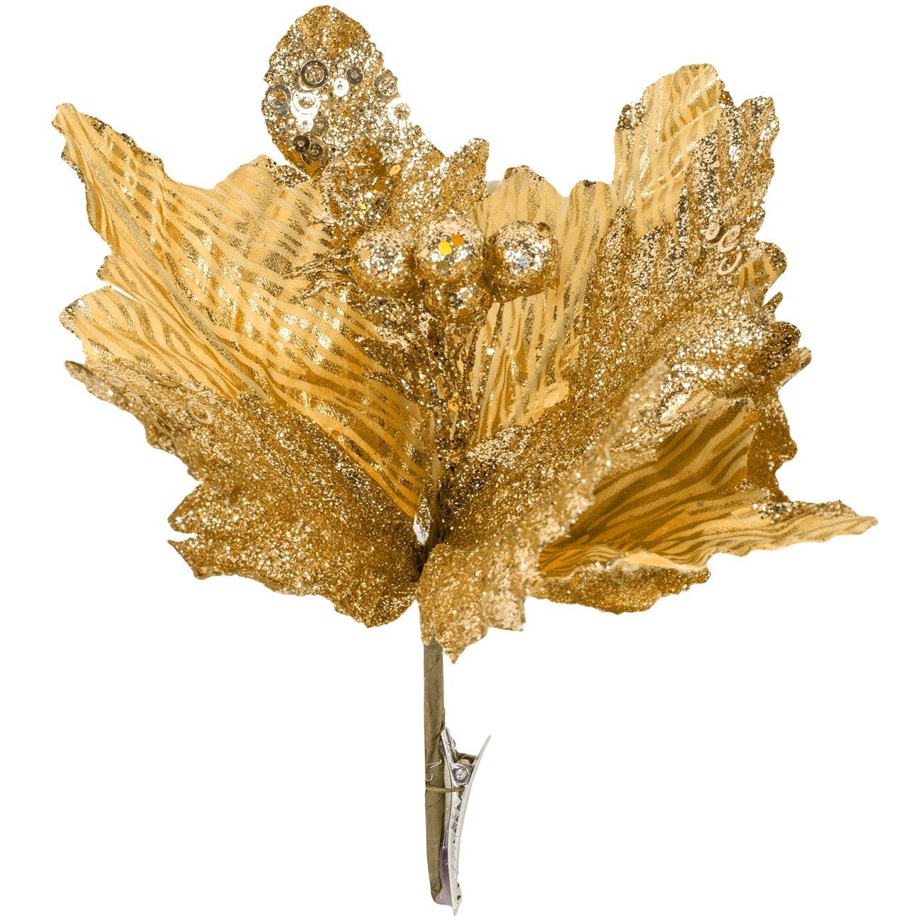 Floare aurie ornamentala de Craciun, 25 cm