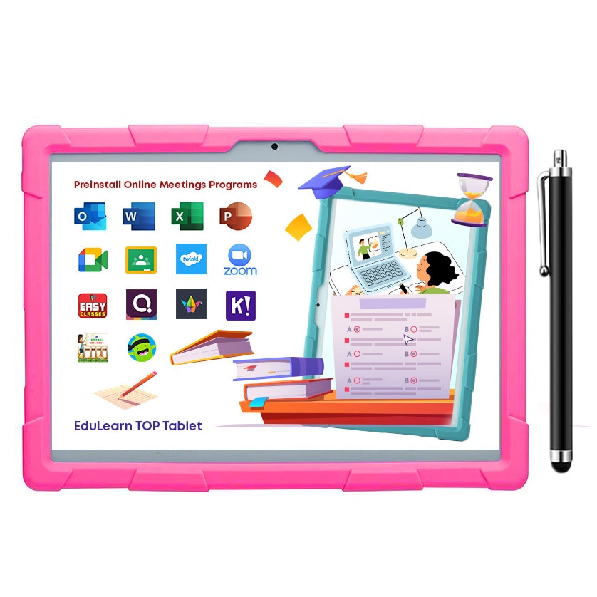 Set tableta copii SMART TabbyBoo® EduLearn TOP (2021) 10.1 inch 3GB RAM 32GB ROM Octa Core G+G touchscreen 4G LTE dual SIM Android 10 cu StylusPen –roz