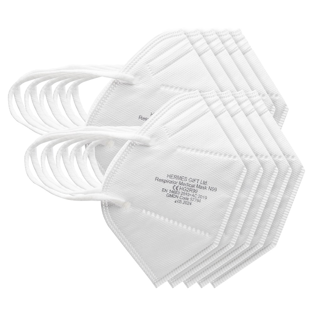 Set 10 Masti de protectie respiratorie, Hermes Gift , HG2R99 , 5 straturi, Albe